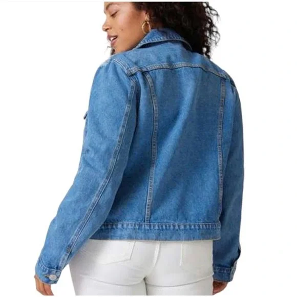 Hudson Trucker Jean Jacket Blue Denim Womens L XL Medium Wash New $215 Classic - Picture 3 of 14
